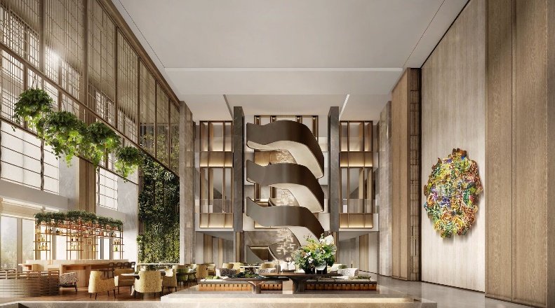 A room with a staircase and plantsAI-generated content may be incorrect.